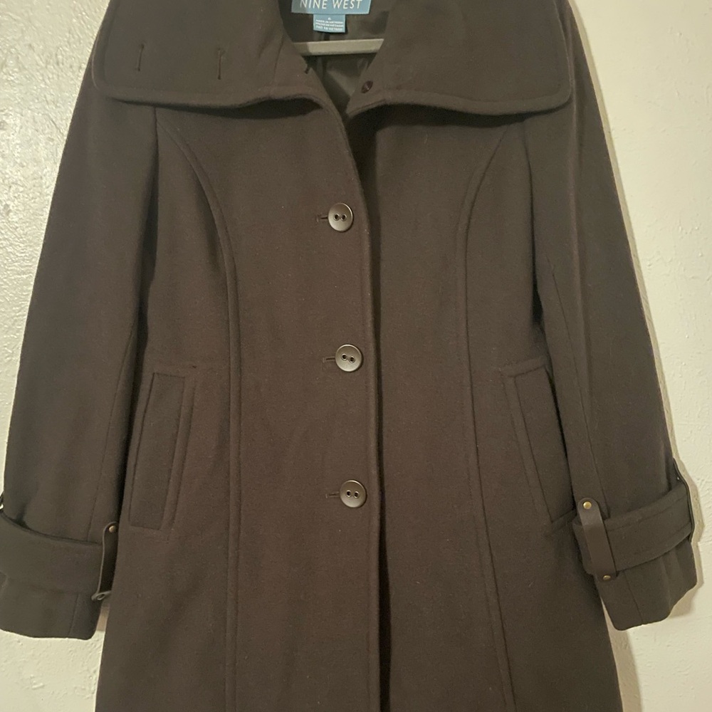 Nine West Women’s Brown Wool Blend  Pea Coat Lined Size 8